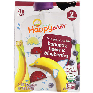 Happy Family Organics, Органическое детское питание с бананом, свеклой и черникой, 4 пакета по 4 унции (113 г)