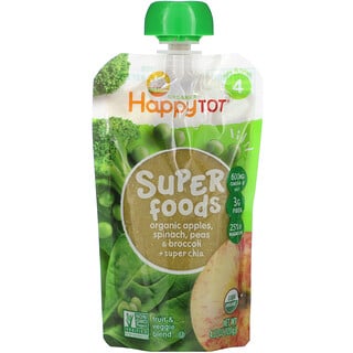 Happy Family Organics, Happytot, Superfoods, Stage 4. Organic Apples, Spinach, Peas & Broccoli + Super Chia, 4.22 oz (120 g)