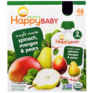 Nurture Inc. (Happy Baby), Органическое детское питание со шпинатом, манго и грушей, 4 пакета по 4 унции (113 г)