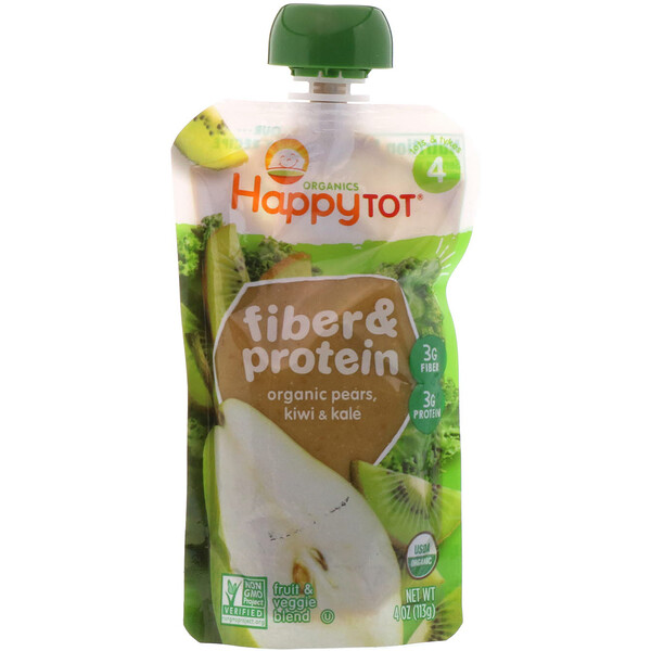 Happy Family Organics, Fröhliches Kleinkind, Ballaststoffe und Protein-, Frucht- & Veggiemischung, Stufe 4, 4 oz (113 g)
