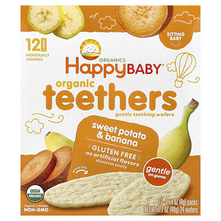 Happy Family Organics, Happy Baby®, Organic Teethers, Gentle Teething Wafers, Organic Teethers, Gentle Teething Wafers, Sweet Potato & Banana, 12 Packungen, je 4 g (0,14 oz.).