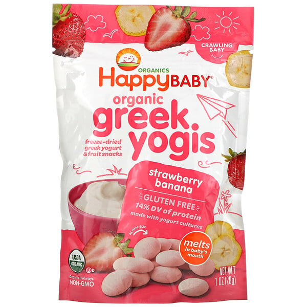 Happy Family Organics, органический греческий йогурт, клубника и банан, 28 г (1 унция)