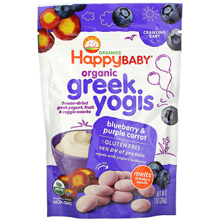 Happy Family Organics, زبادي Yogis اليوناني العضوي، بالتوت الأزرق والجزر الأرجواني، 1 أونصة (28 جم)
