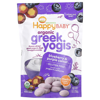 Happy Family Organics, Happy Baby®, Yogis griegos orgánicos, Happy Baby®, Bebé que gatea, Arándano azul y zanahoria morada, 28 g (1 oz)