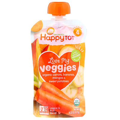 Happy Family Organics Organics Happy Tot, «Вкусные овощи», органическое пюре из моркови, бананов, манго и батата, 120 г