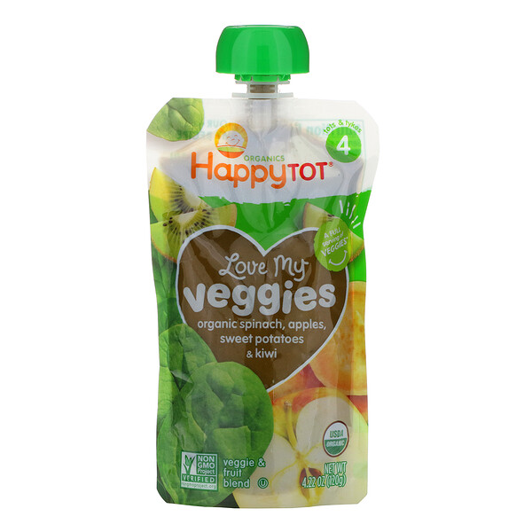 Happy Tot orgánicos, vegetales deliciosos, espinaca, manzanas, batatas y kiwi orgánicos, 120 g (4,22 oz)