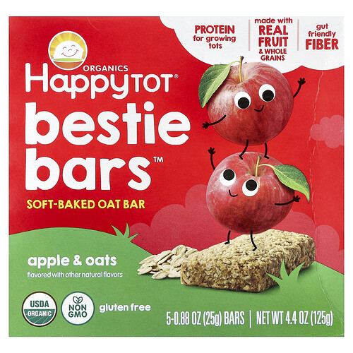Happy Family Organics, Happy Tot®, Bestie Riegel™, weicher Haferriegel, Apfel & Haferflocken, 5 Riegel, je 0,88 oz (25 g)