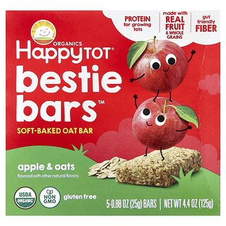 Happy Family Organics, Happy Tot®, Bestie Bars™, Barrita de avena horneada blanda, Manzana y avena, 5 barritas, 25 g (0,88 oz) cada una