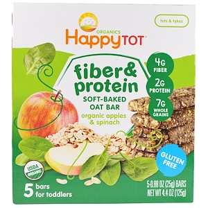 Nurture Inc. (Happy Baby), Happytot,  овсяной батончик с волокнами и протеином, органические яблоки и шпинат, 5 батончиков, 0,88 унции (25 г каждый)