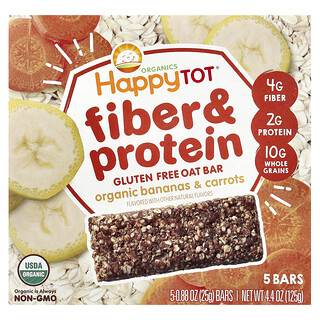 Happy Family Organics, Happy Tot®, Barre d'avoine riche en fibres et en protéines, Bananes et carottes biologiques, 5 barres, 25 g chacune