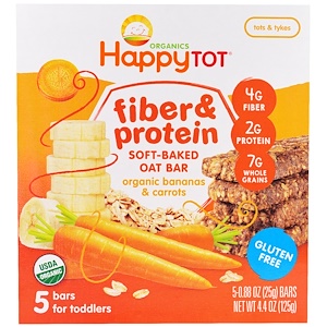 Nurture Inc. (Happy Baby), Happytot, Fiber & Protein Soft- Baked Bar, Organic Bananas & Carrots, 4.4 oz, 5 Bars