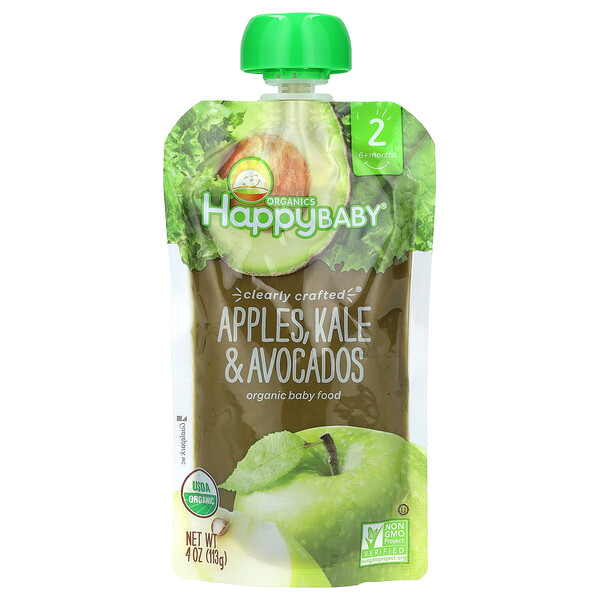 Happy Family Organics Happy Baby®, Organic Baby Food, 6+ Months, Apples, Kale & Avocados, 4 oz (113 g)