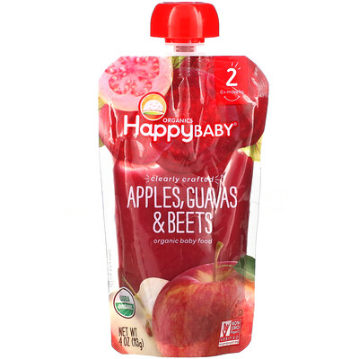 Happy Family Organics Organic Baby Food, Stage 2, 6+ Months, Apples, Guavas, & Beets, 4.0 oz (113 g)