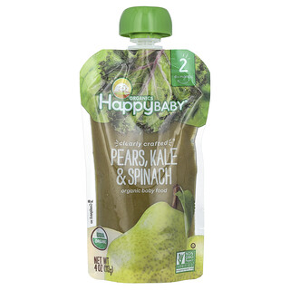 Happy Family Organics, Happy Baby®, Comida orgánica para bebés, 6 meses en adelante, Peras, col rizada y espinaca, 113 g (4 oz)