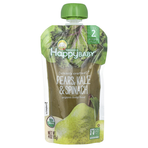 Happy Family Organics Happy Baby®, Organic Baby Food, 6+ Months, Pears, Kale & Spinach, 4 oz (113 g)