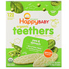 Happy Family Organics, Organic Teethers, органічні вафлі для ніжного прорізування зубів, для малюків, що сидять, горох і шпинат, 12 пакетиків по 4 г (0,14 унції)