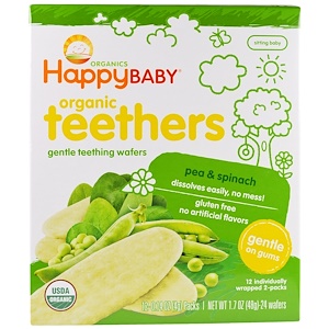 Nurture Inc. (Happy Baby), Нежные органические вафли для прорезывания зубов, горох и шпинат, 12 шт., 0,14 унции (4 г)