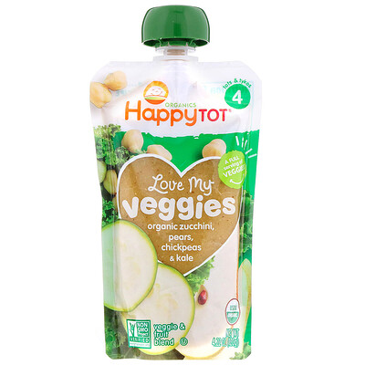 Happy Family Organics Organics Happy Tot, «Вкусные овощи», органическое пюре из цуккини, груш, нута и кудрявой капусты, 120 г