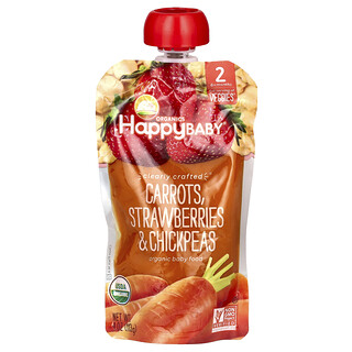 Happy Family Organics, Happy Baby, biologische babyvoeding, 6+ maanden, wortelen, aardbeien en kikkererwten, 113 g