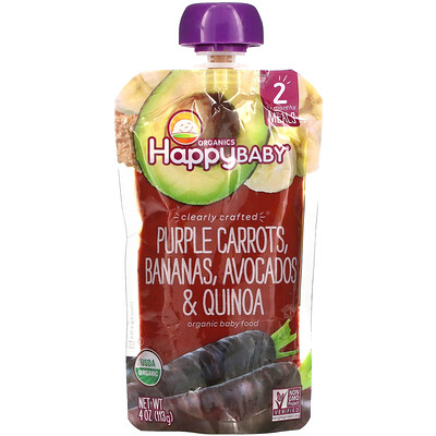 

Happy Family Organics Happy Baby, Stage 2, фиолетовая морковь, бананы, авокадо и киноа, 4 унции (113 г)