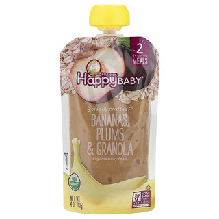 Happy Family Organics, Happy Baby®, Bio detská výživa, 6+ mesiacov, banány, slivky a granola, 113 g