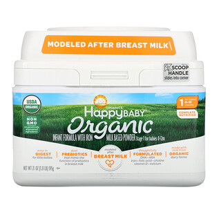 Happy Family Organics, Bebé feliz orgánico, fórmula infantil con hierro, etapa 1, del nacimiento a 12 meses, 21 oz (595 g)