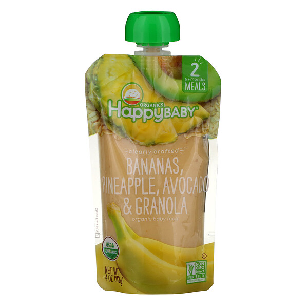 Organic Baby Food, Stage 2, Clearly Crafted, 6+, Bananas, Pineapple, Avocado & Granola, 4 oz (113 g) 