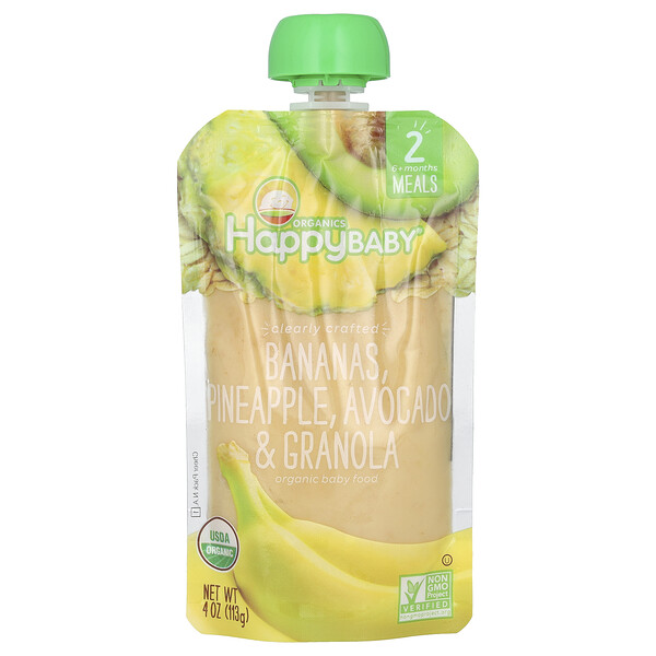 Happy Family Organics Happy Baby®, Organic Baby Food, 6+ Months, Bananas, Pineapple, Avocado & Granola, 4 oz (113 g)