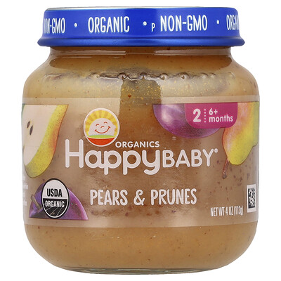 Happy Family Organics, Happy Baby®, Peras y ciruelas pasas, 6 meses en adelante, 113 g (4 oz)