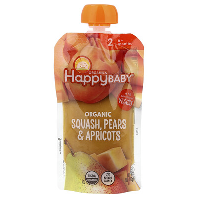 Happy Family Organics, Happy Baby®, Calabaza, Peras y albaricoques, 6 meses en adelante, 113 g (4 oz)