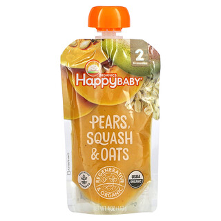 Happy Family Organics, Organic Baby Food, Stage 2, 6+ Months, Pears, Pear, Squash & Oats, 4 oz (113 g) Each