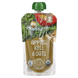 Happy Family Organics, Happy Baby, Regenerative & Organic, 6+ Months, Apples, Kale & Oats, 4 oz (113 g) Each