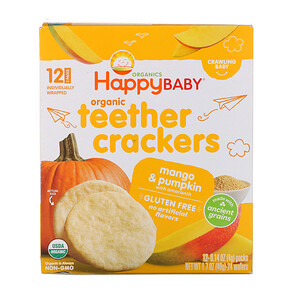 Отзывы о Нэйчэ Инк (Хэппи Бэби), Organic Teether Crackers, Mango & Pumpkin with Amaranth, 12 Packs, 0.14 oz (4 g) Each