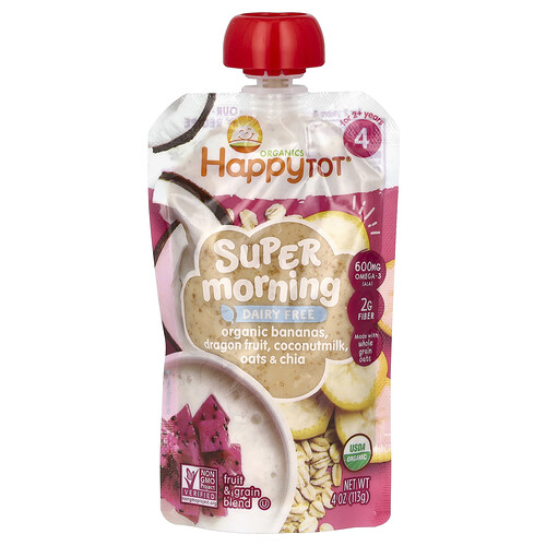 Photos - Baby Food Happy Baby Happy Family Organics Happy Family Organics, Happy Tot®, Super Morning, Dairy Free, For 2+ Years, Organic Bananas, Dragon Fr 