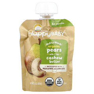 Happy Family Organics, Happy Baby®, Nutty Blends™, 6+ maanden, biologische peren en cashewnotenboter, 85 g