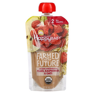 Happy Family Organics, Happy Baby, Farmed For Our Future, Stage 2, Pears, Raspberries & Oats, 4 oz (113 g) Each