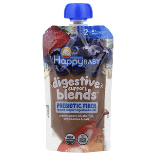 Happy Family Organics, Happy Baby®, Digestive Support Blends™, 6 meses en adelante, Peras, arándanos azules, fresas y avena orgánicos, 113 g (4 oz)