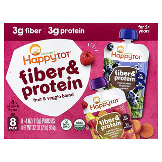 Happy Family Organics, Happy Tot®, Fibra y proteína, Para niños de 2 años en adelante, Paquete surtido, 8 sobres, 113 g (4 oz) cada uno