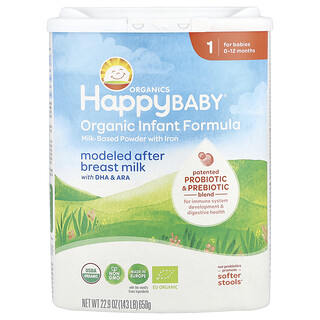 Happy Family Organics, Formulă organică pentru sugari, pudră pe bază de lapte cu fier, 0-12 luni, 22,9 oz (650 g)