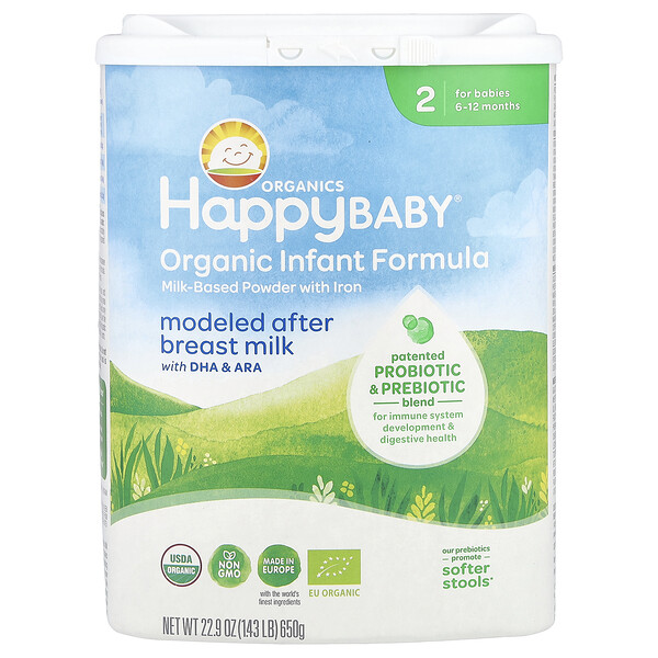 Happy Family Organics Organic Infant Formula, Milk-Based Powder with Iron, 6-12 Months, 22.9 oz (650 g)