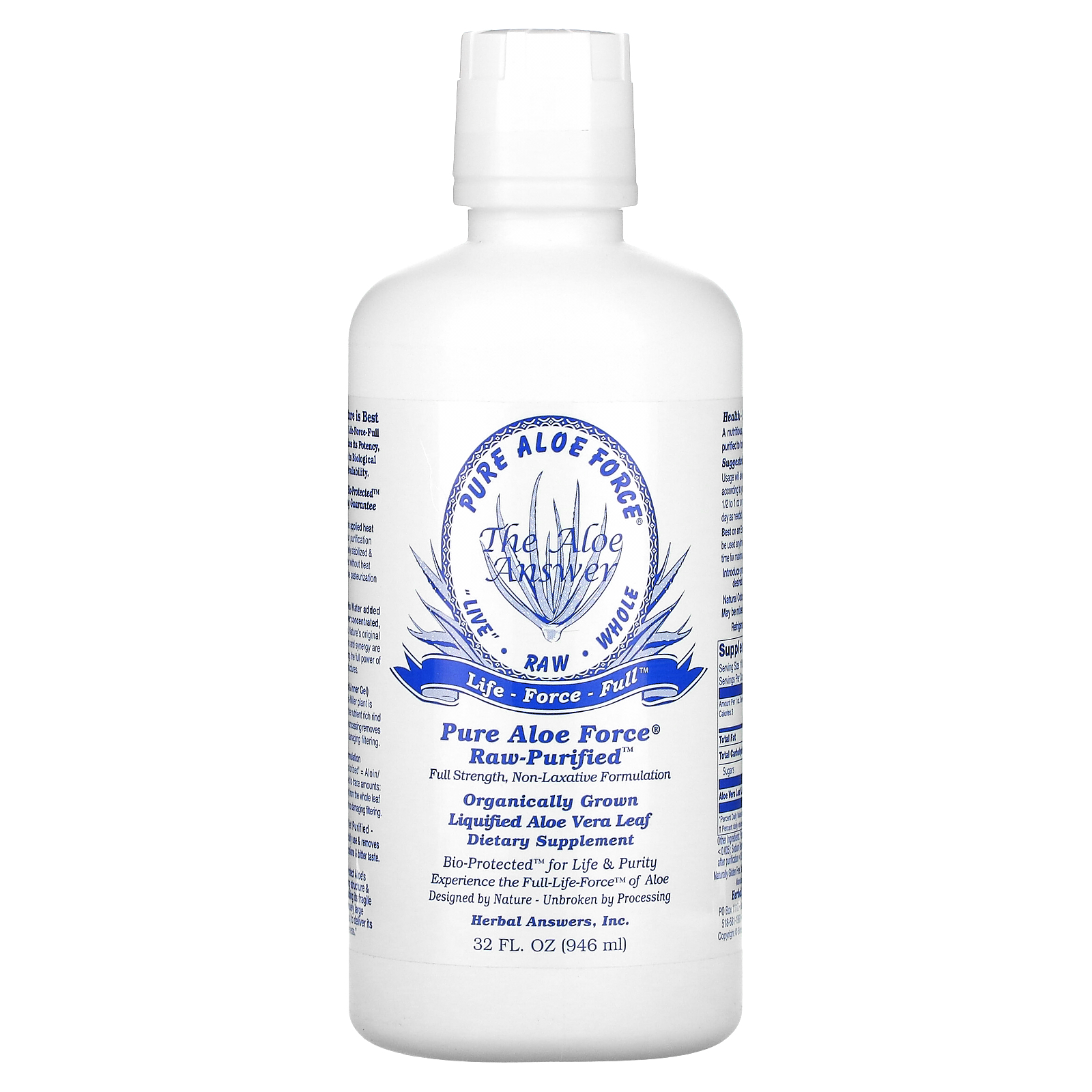 Herbal Answers, Inc, Pure Aloe Force, Liquified Aloe Vera Leaf, 32 fl