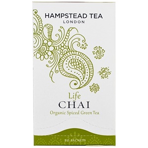 Hampstead Tea, Органический зеленый чай с пряностями, Life Chai, 20 пакетиков
