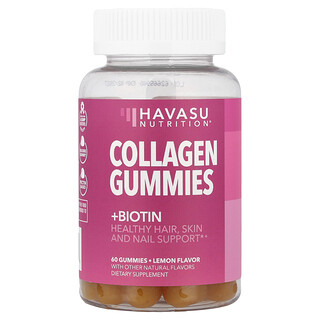 Havasu Nutrition, Collagen Gummies + Biotin, Lemon, 60 Gummies