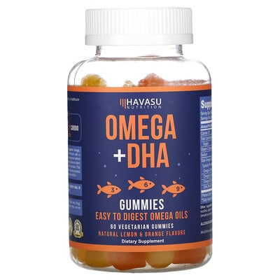 Havasu Nutrition Omega + DHA Gummies, Natural Lemon & Orange, 60 Vegetarian Gummies