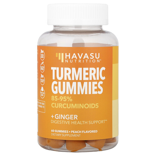 Havasu Nutrition, Turmeric + Ginger Gummies, Peach, 60 Gummies