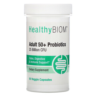 HealthyBiom, Adult 50+ Probiotics, Probiotika für Erwachsene ab 50 Jahren, 25 Milliarden KBE, 90 vegetarische Kapseln
