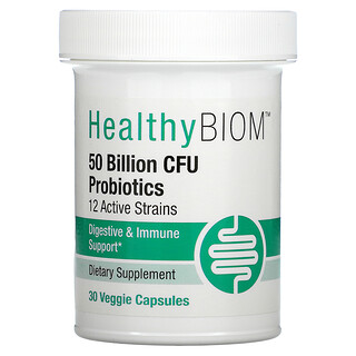 HealthyBiom, Probióticos de alta potencia, 50.000 millones de UFC, 30 cápsulas vegetales