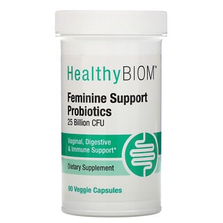 HealthyBiom, Feminine Support Probiotics, unterstützendes Probiotikum für Frauen, 25 Milliarden KBE, 90 vegetarische Kapseln