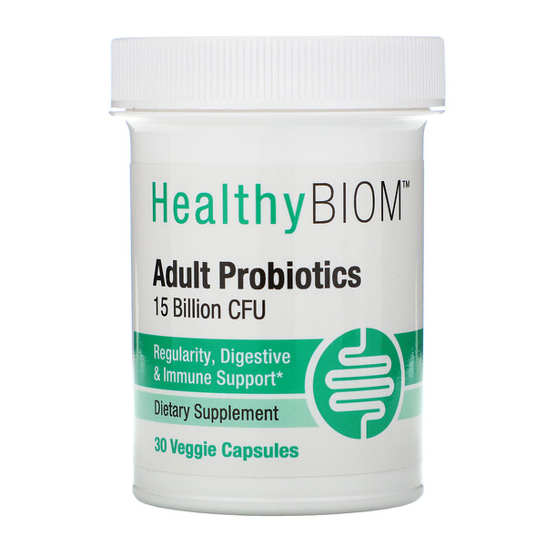 HealthyBiom‏, פרוביוטיקה למבוגרים, 15 מיליארד יחידות יוצרות מושבה (CFU)‏, 30 כמוסות צמחיות