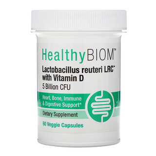 HealthyBiom, 비타민 D 함유 락토바실러스 루테리 LRC, 50억 CFU, 베지 캡슐 60정
